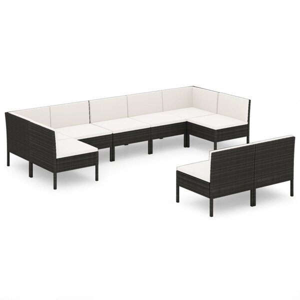 vidaXL Salon de jardin 9 Pièces avec coussins Résine tressée Noir