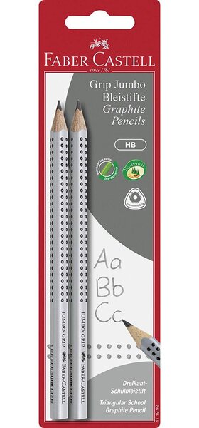 Blister lot 2 crayons graphite jumbo grip hb argent faber-castell