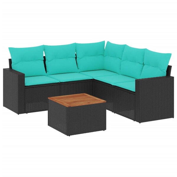 vidaXL Salon de jardin 6 Pièces avec coussins noir résine tressée