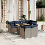 vidaXL Salon de jardin 8 Pièces avec coussins gris résine tressée