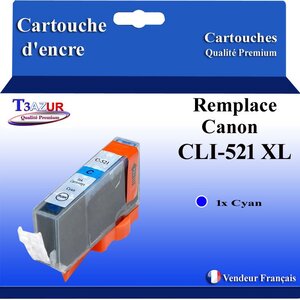 T3AZUR - Cartouche compatibles avec Canon CLI521 CLI-521 XL pour Canon Pixma iP3600 iP4600 iP4700 MP540 MP550 MP560 - Cyan