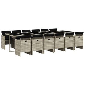 vidaXL Ensemble à manger de jardin et coussins 13 Pièces gris clair rotin