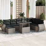 vidaXL Salon de jardin 9 Pièces avec coussins gris résine tressée