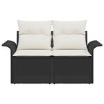 Sofa de jardin 2 places avec coussins Rattan synthétique noir