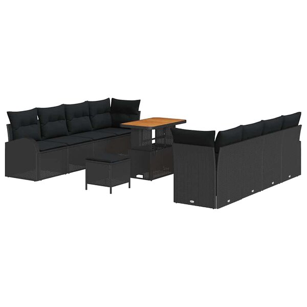 Ensemble de canapés de jardin 11 pièces avec coussins en rotin synthétique noir
