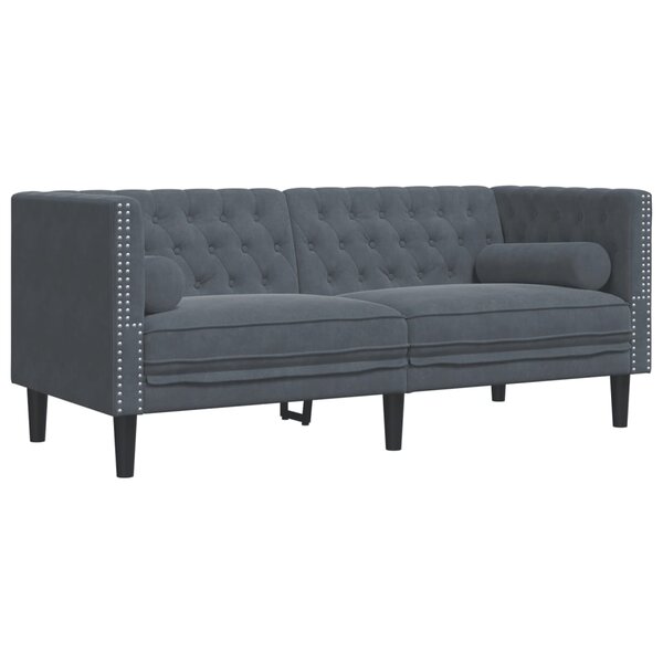vidaXL Canapé Chesterfield avec traversins 2 places gris foncé velours