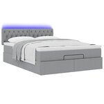 vidaXL Lit ottoman avec matelas et LED gris clair 140x190 cm tissu