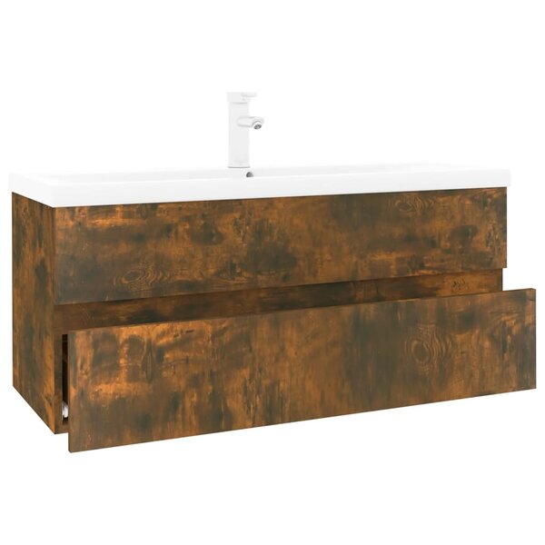 vidaXL Meuble lavabo avec bassin intégré Chêne fumé Bois d'ingénierie