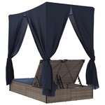 vidaXL Chaise longue double avec toit et rideaux gris résine tressée