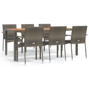 vidaXL Ensemble à manger jardin et coussins 7 Pièces gris rotin