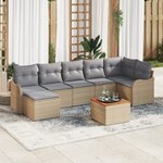 Ensemble canapé de jardin 8 pièces avec coussins Beige Poly Rotin Acacia