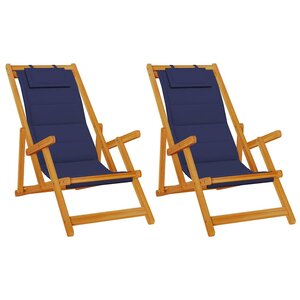 vidaXL Chaise de plage avec coussin 2 Pièces Marron Bois d'Acacia Massif