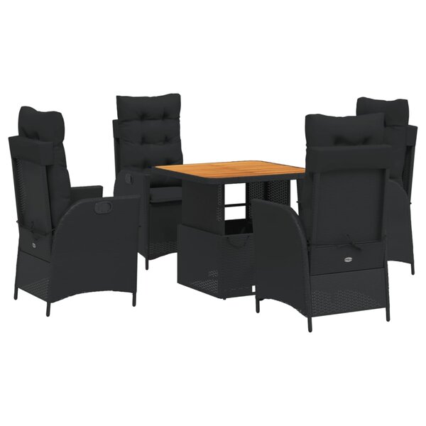 vidaXL Ensemble à manger de jardin coussins 5Pièces Noir Résine tressée