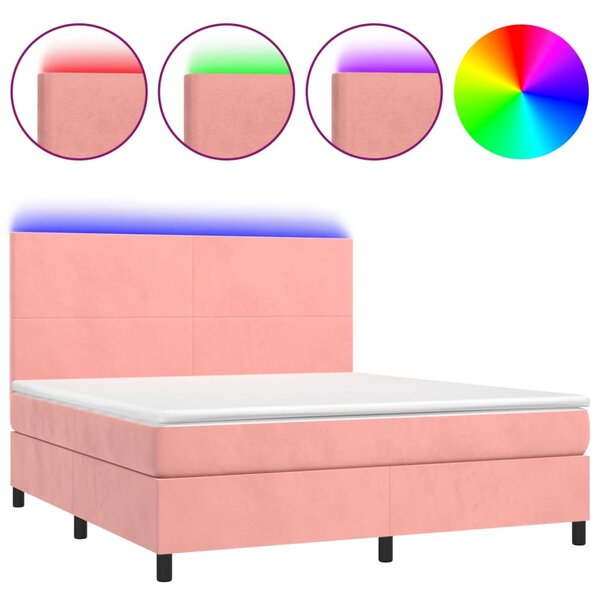 vidaXL Sommier à lattes de lit et matelas LED Rose 180x200 cm Velours