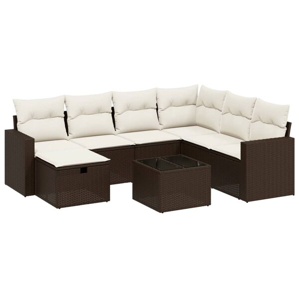 vidaXL Salon de jardin 8 Pièces avec coussins marron résine tressée