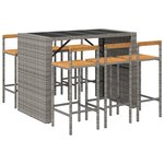 vidaXL Ensemble de bar jardin 7 Pièces gris poly rotin/bois massif acacia