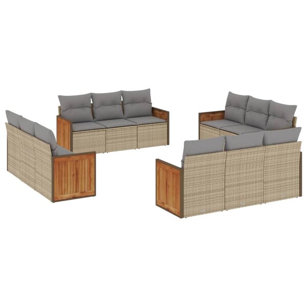 vidaXL Salon de jardin avec coussins 12 Pièces beige résine tressée