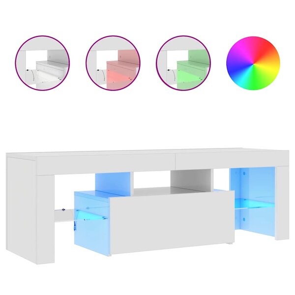 vidaXL Meuble TV avec lumières LED blanc brillant 120x35x40 cm