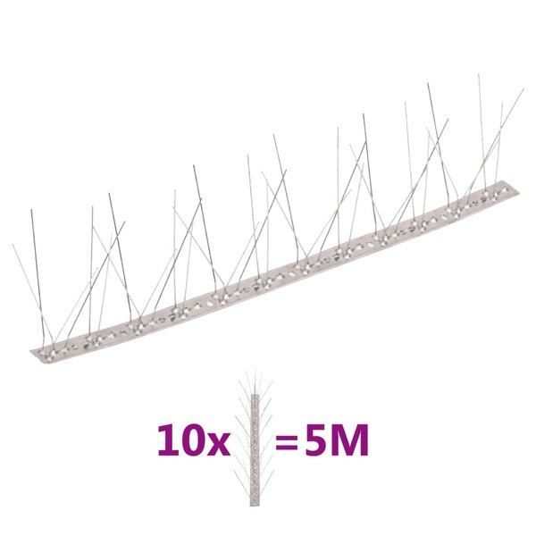 vidaXL Ensemble de 10 pointes à 5 rangées contre oiseaux Inox 5 m
