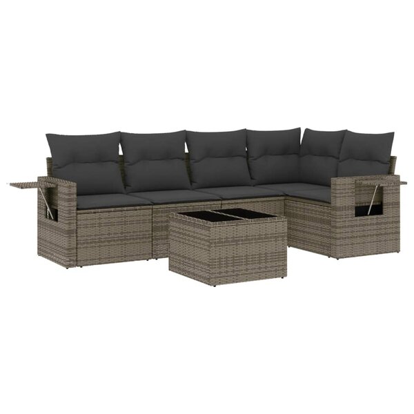 vidaXL Salon de jardin 6 Pièces avec coussins gris résine tressée