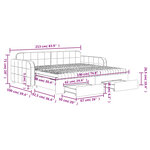 vidaXL Lit de jour avec gigogne et tiroirs gris clair 90x190cm velours