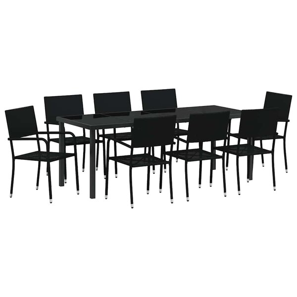 vidaXL Ensemble de salle à manger pour jardin 9 Pièces Noir polyrotin