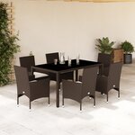 vidaXL Ensemble à manger de jardin et coussins 7Pièces marron rotin verre