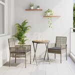 Ensemble Bistro de Jardin 3 Pièces avec Coussins Gris en Poly Rattan