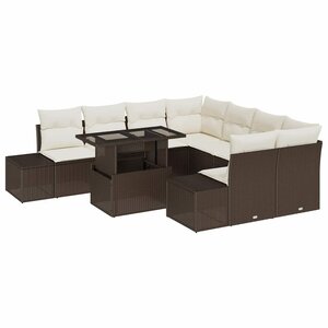 vidaXL Ensemble de canapé de jardin avec coussin 9 Pièces Marron et Crème