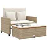 vidaXL Canapé de jardin 2 places coussins beige résine tressée&acacia