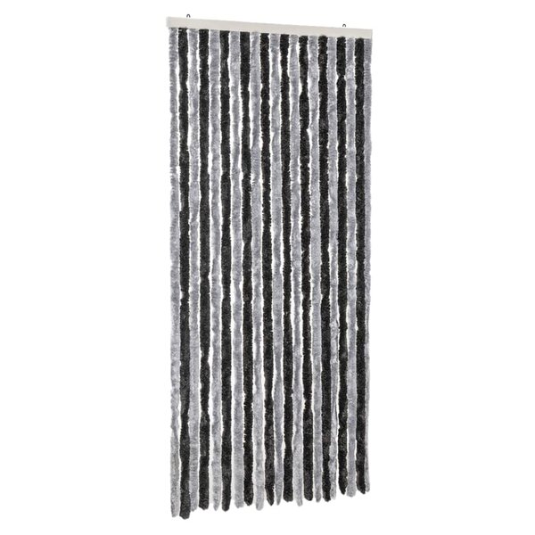 vidaXL Rideau anti-mouches gris et noir 90x200 cm chenille