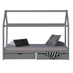 Lit Enfant cabane Gris 90x200 avec 2 tiroirs