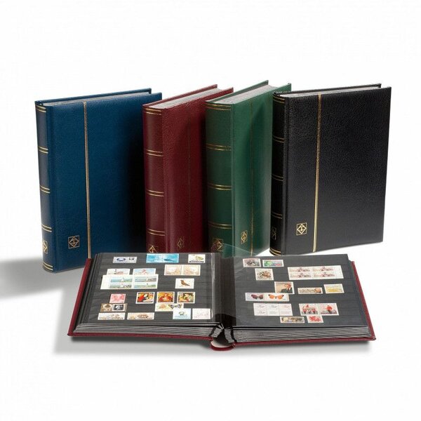 Classeur à bandes Premium cuir pour timbres 64 pages noires. Couleur - Bleu