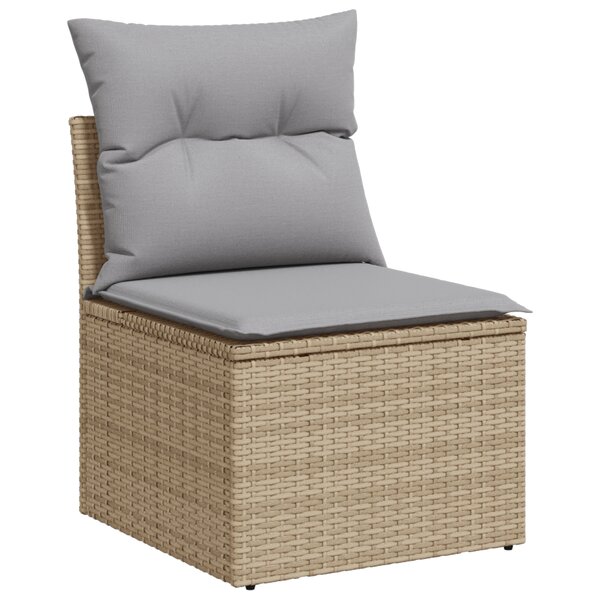 Set canapé de jardin 7 pièces avec coussins en beige poly rotin acacia