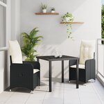 vidaXL Set de Salle à Manger de Jardin 3 Pièces avec Coussins Noirs en Poly Rattan