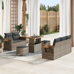 Ensemble de canapé de jardin 8 pièces avec coussins gris poly rotin acacia