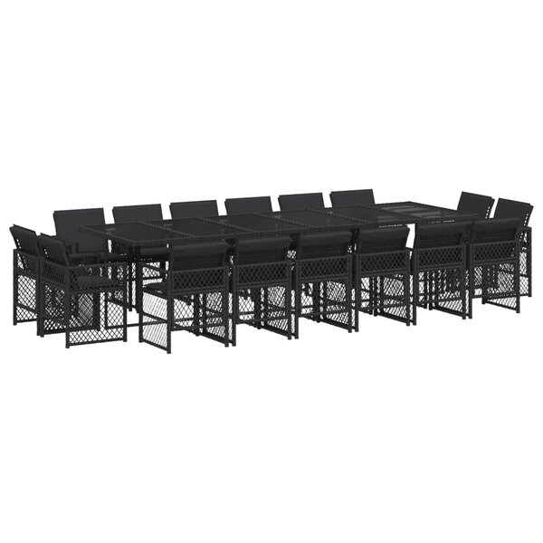 vidaXL Ensemble à manger de jardin 17 Pièces coussins noir résine tressée