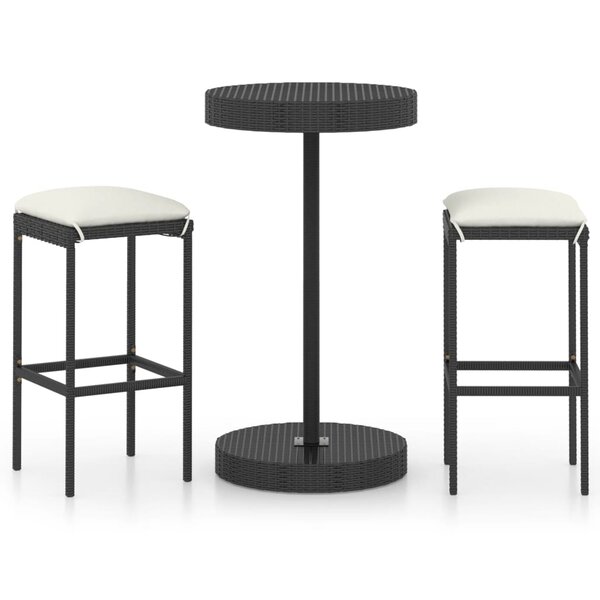 vidaXL Ensemble de bar de jardin 3 Pièces et coussins Résine tressée Noir