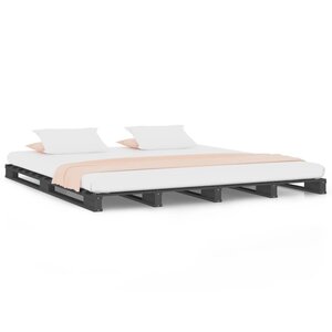 vidaXL Lit de palette sans matelas gris 200x200 cm bois massif