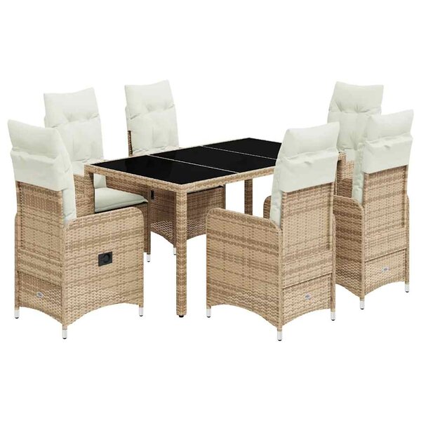 vidaXL Ensemble de bistro de jardin 7 Pièces coussins beige poly rotin