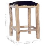 vidaXL Tabouret de bar Cuir de chèvre véritable et bois de teck massif