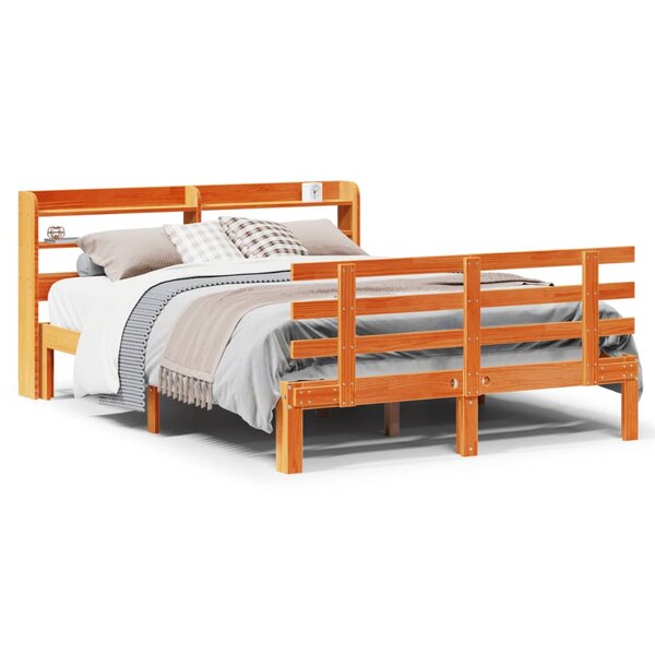 vidaXL Cadre de lit et tête de lit sans matelas cire marron 160x200 cm