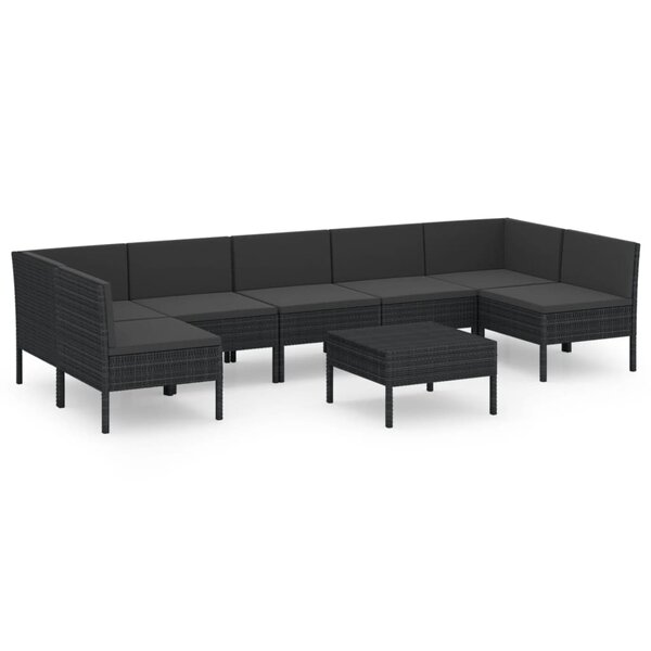 Salon de jardin meuble d'extérieur ensemble de mobilier 8 pièces avec coussins résine tressée noir 02_0017734