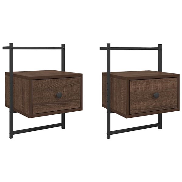 vidaXL Table de chevet murale 2 Pièces chêne marron 35x30x51 cm