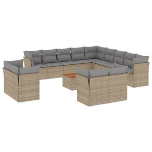vidaXL Salon de jardin et coussins 14 Pièces mélange beige résine tressée