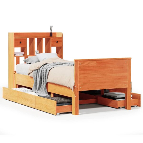 vidaXL Lit bibliothèque sans matelas cire marron 75x190 cm pin massif