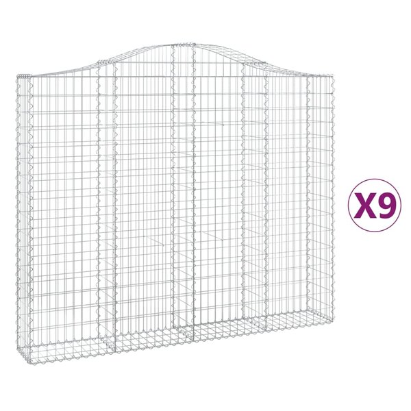 vidaXL Paniers à gabions arqués 9 Pièces 200x30x160/180 cm Fer galvanisé