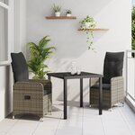 vidaXL Set de salle à manger de jardin 3 pièces avec coussins rattan poly gris
