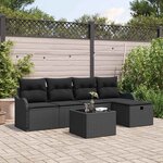 vidaXL Ensemble de canapé de jardin avec coussin 6 Pièces Noir polyrotin