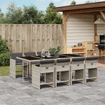vidaXL Ensemble à manger de jardin et coussins 9 Pièces gris clair rotin